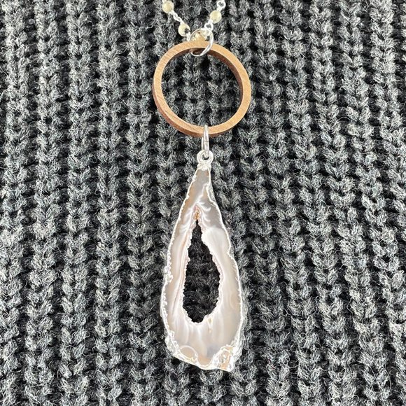 Geode Slice Pendant with Pink Druzy and Wood Ring - Picture 3 of 8